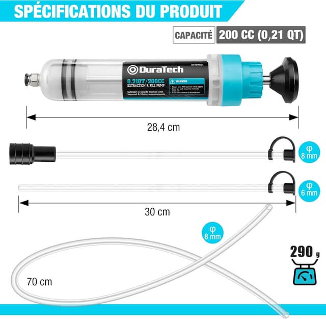 Detalle 2 de DURATECH Seringue à huile 200 mL — pompe manuelle 🛠