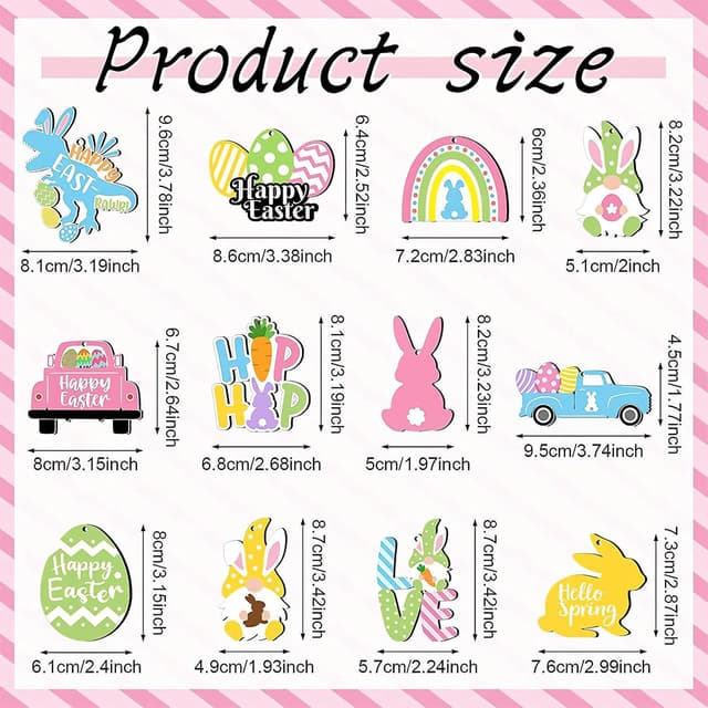 Detalle de Easter Bunny Wooden Hanging Ornaments 24 pcs