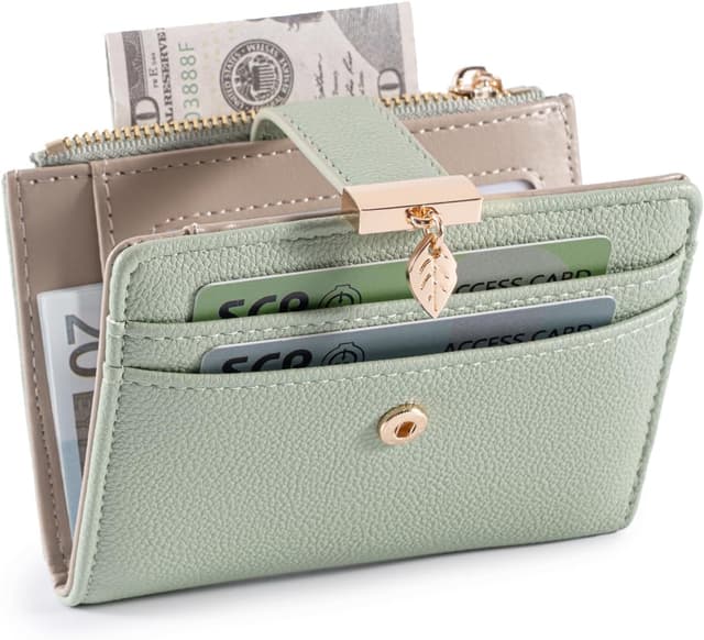 Detalle de Pomelo Best women’s RFID vegan leather bi-fold wallet with zip coin pocket