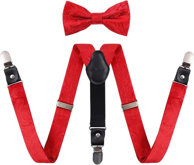Alizeal Boys Adjustable Floral Paisley Pre-tied Bow Tie and Y Shape 3 Clips Braces Set