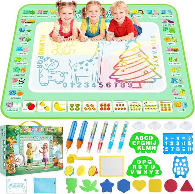 Detalle de Water Doodle Mat Aqua Magic Water Drawing Mat with 4 Suction Cups, 6 Magic Pens & Storage Bag