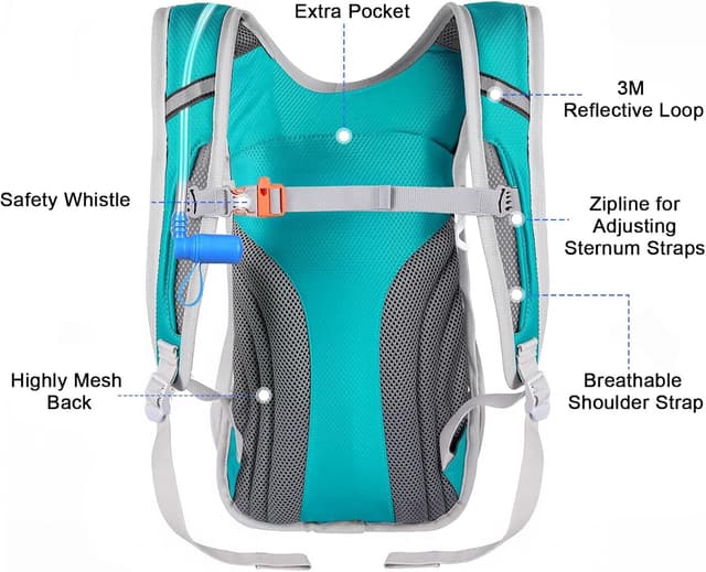 Detalle de KUYOU Running Hydration Vest with 2L Insulated Bladder, Reflective Strips & Emergency Whistle