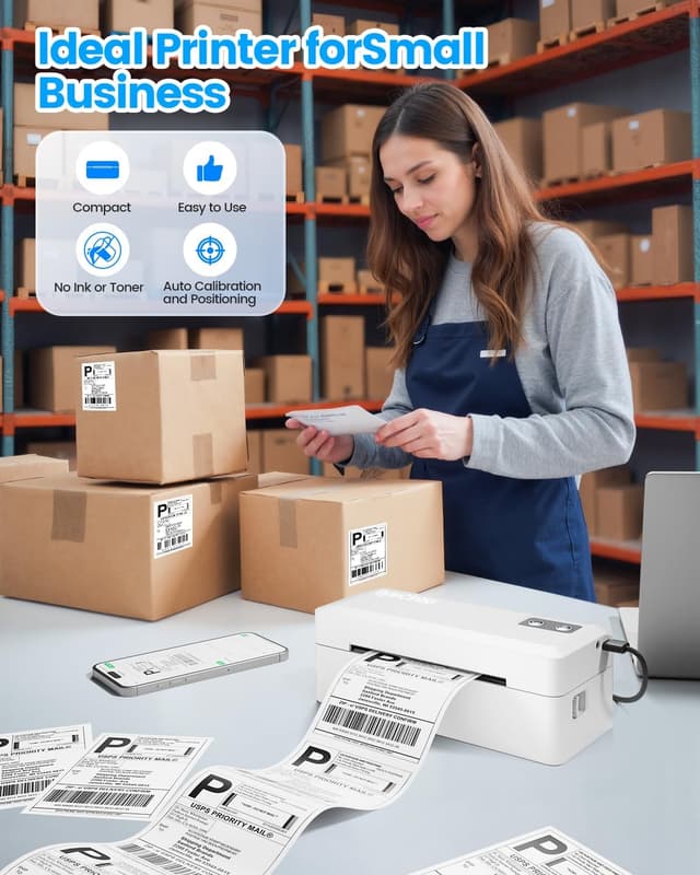 Detalle de ByteCintia Bluetooth Thermal Label Printer – Wireless 4x6 shipping labels for small business (White)