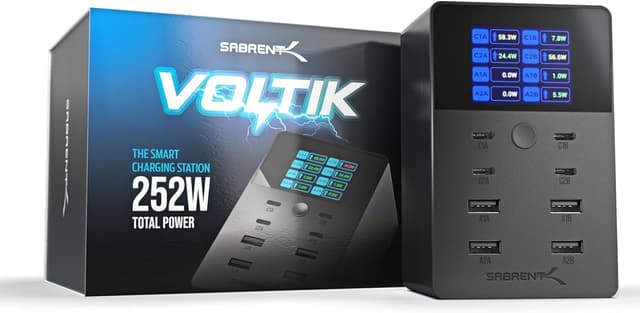 Detalle de SABRENT AX-8PTC station de charge rapide 252 W à 8 ports avec écran LCD