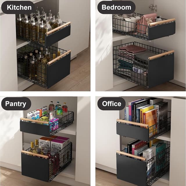 Detalle de Koolkasa 2 cassetti estraibili telescopici da cucina (nero) con guide e manico in legno