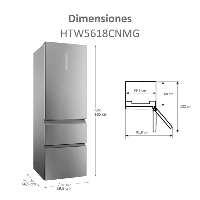 Detalle 2 de Haier HTW 5618CNMG (Grado B reacondicionado) combi Total No Frost con WiFi 3D 60 Series 5