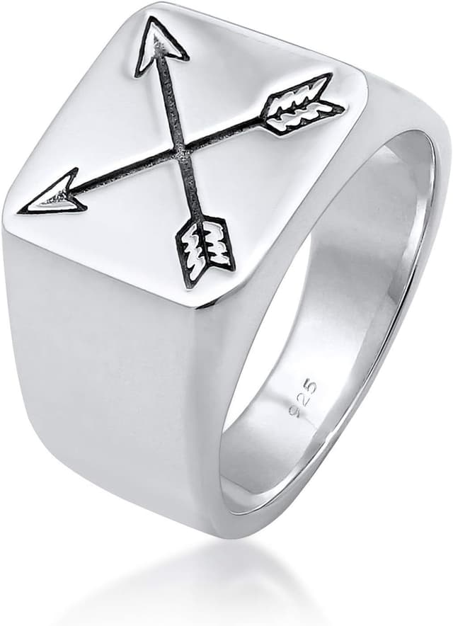 Detalle de Kuzzoi Siegelring für Herren – massives 925 Sterling Silber, 14 mm breit, schwarz oxidierte Pfeile mit Gravur (Ringgröße 60–66)