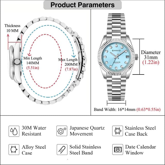 Detalle 2 de KNISKRED montre classique femme avec accents en cristal et bracelet en acier inoxydable