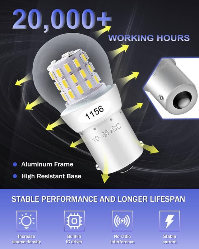 Detalle de Alopee 1156 P21W LED Bulb (382 BA15S) 10-30V LED bulbs for reverse, tail, turn & RV/boat lights