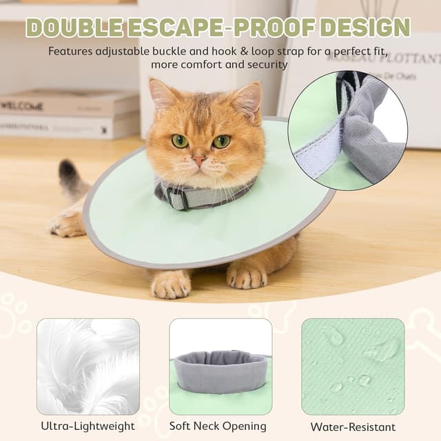 Detalle de Avont Leicht Halskrause Katze – einstellbarer Leckschutz-Kragen für die Zeit nach der OP (M/Grün)