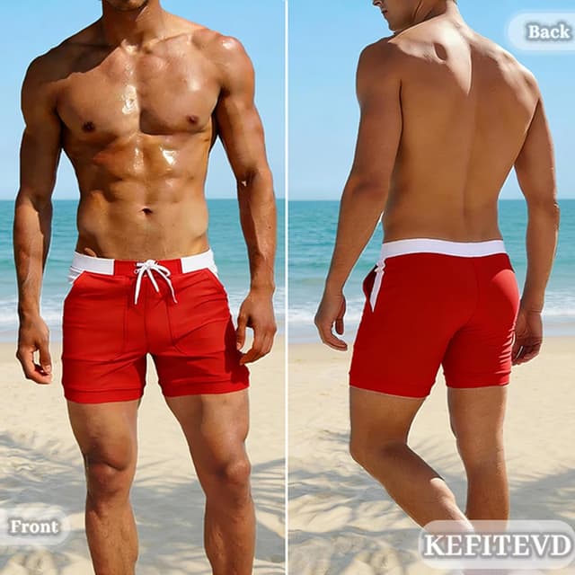 Detalle 2 de KEFITEVD Men’s Quick Dry Swimming Shorts (YK016) – stretch beach and gym trunks with adjustable drawstring