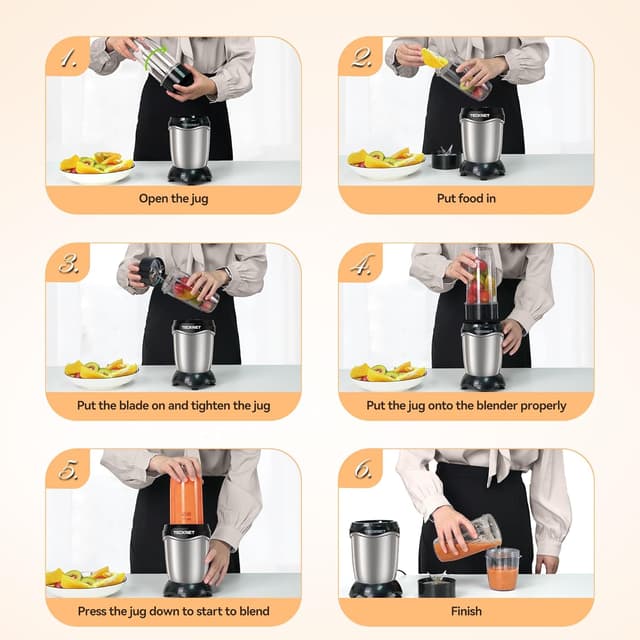 Detalle de TECKNET 600W Powerful Personal Blender Smoothie Maker with 500ml portable cups and 150ml grinding cup