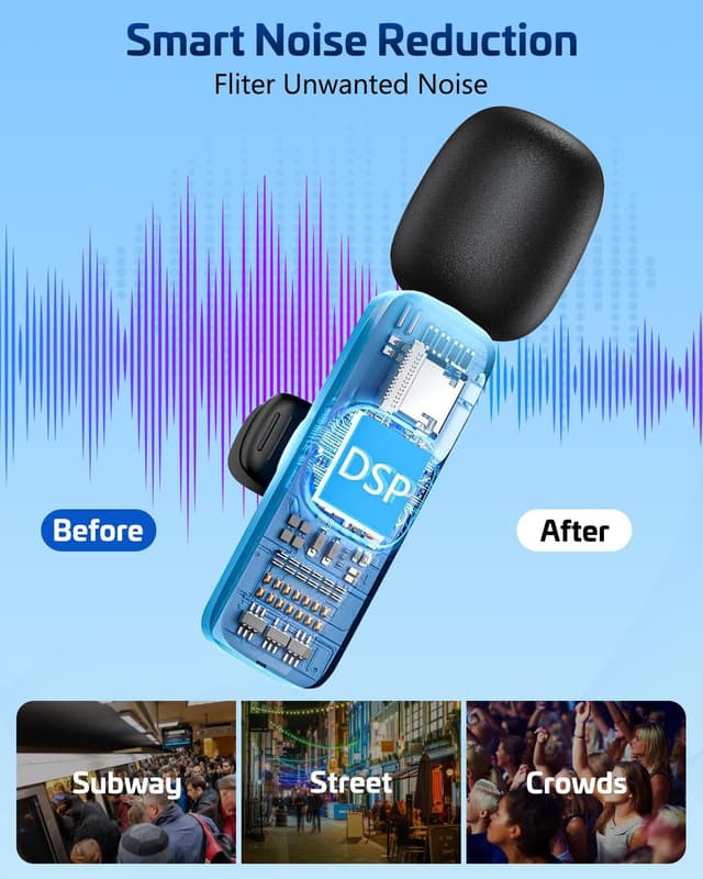 Detalle 2 de HONGJIEYUAN Pink Wireless Lavalier Microphone (Dual Clip-On) for iPhone & Android