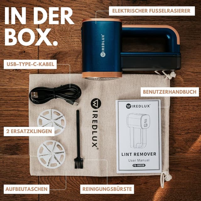 Thumbnail 6 de WiredLux elektrischer Fusselrasierer (USB-wiederaufladbar) mit LED-Licht und 3 Geschwindigkeiten