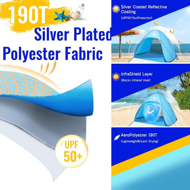 Detalle 2 de Pop Up Beach Tent 1-3 Person, 50+ UV