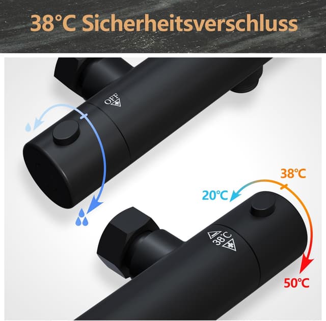 Detalle 1 de Görbach miscelatore doccia termostatico nero con blocco di sicurezza a 38°C