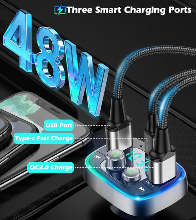 Detalle 2 de LIHAN USB C Bluetooth 5.4 Car Adapter — FM Transmitter