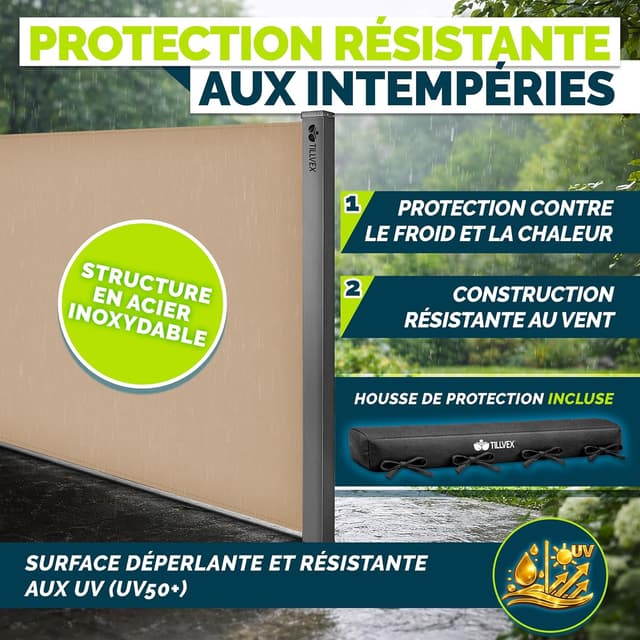 Detalle de tillvex® Store latéral extensible 200 x 300 cm opaque avec housse de protection (support mural)