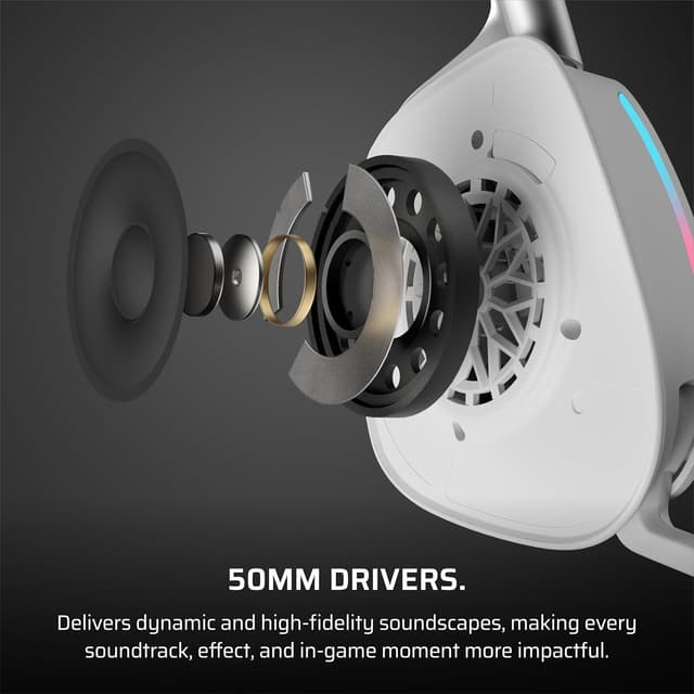Detalle de Corsair Void v2 Wireless Gaming-Headset mit Bluetooth, Dolby Atmos und bis zu 70 Stunden Akkulaufzeit – Weiß