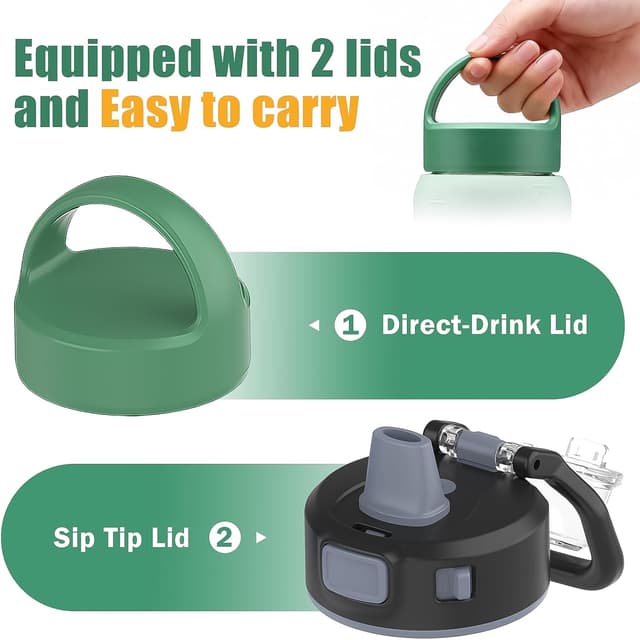 Detalle de BLUEGO Glas-Wasserflasche 600 ml mit 2 Deckeln & Zeit-Skala (Borosilikat, BPA-frei) – hellblau