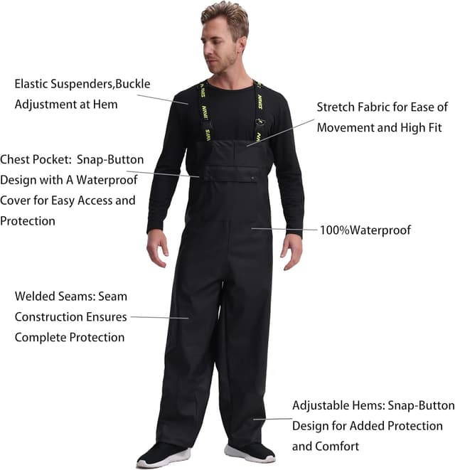 Detalle de Navis Marine Men’s PRO Rain Suit Set (WS-005) – Heavy-duty waterproof jacket & bib trousers with reflective strips