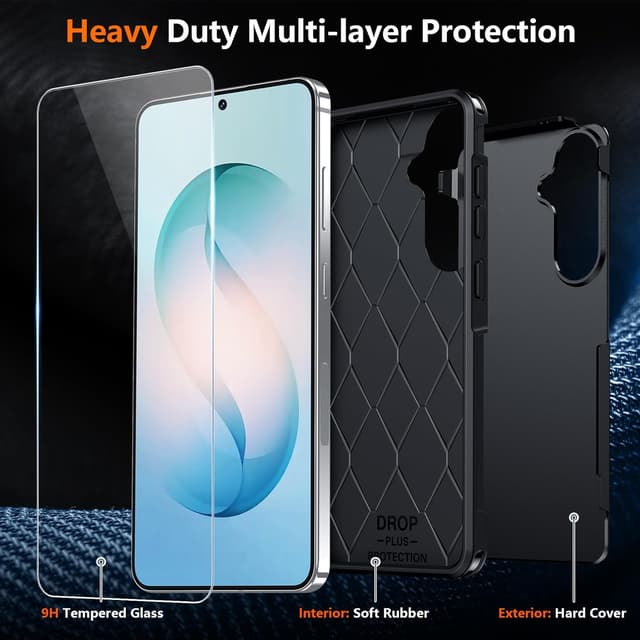 Detalle de SPIDERCASE Tough Galaxy S26 Case (2-Pack) with Tempered Glass Screen & Camera Lens Protectors, 10 FT Military Grade Drop Protection