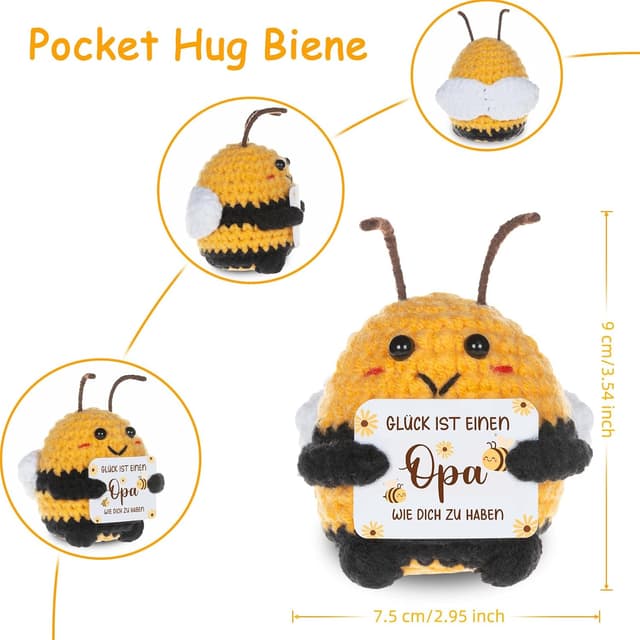 Detalle de WenmthG Pocket Hug Positive Biene – Glücksbringer & Geschenk für Opa