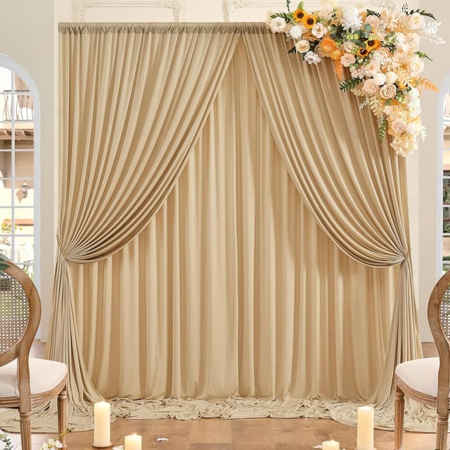 Detalle 2 de Beige Kulissen-Vorhang 2,5x3 m aus Polyester für Hochzeit, Geburtstag & Fotobackdrop