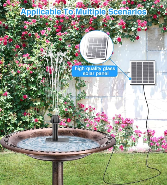 Detalle de SZMP Solar Fountain Pump Kit with Glass Solar Panel, 10 DIY Nozzles & 9.84ft Power Cord