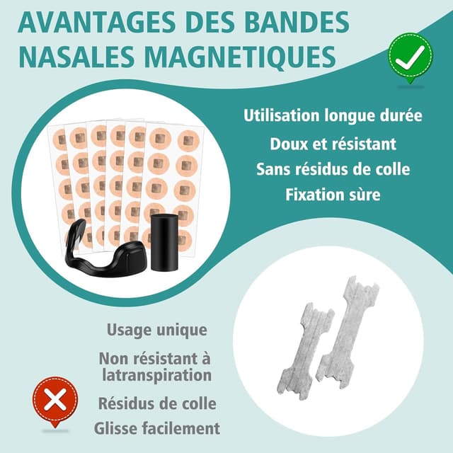 Thumbnail 6 de Bandelettes nasales magnétiques anti-ronflement (lot de 60) avec 4 pinces nasales – Noir