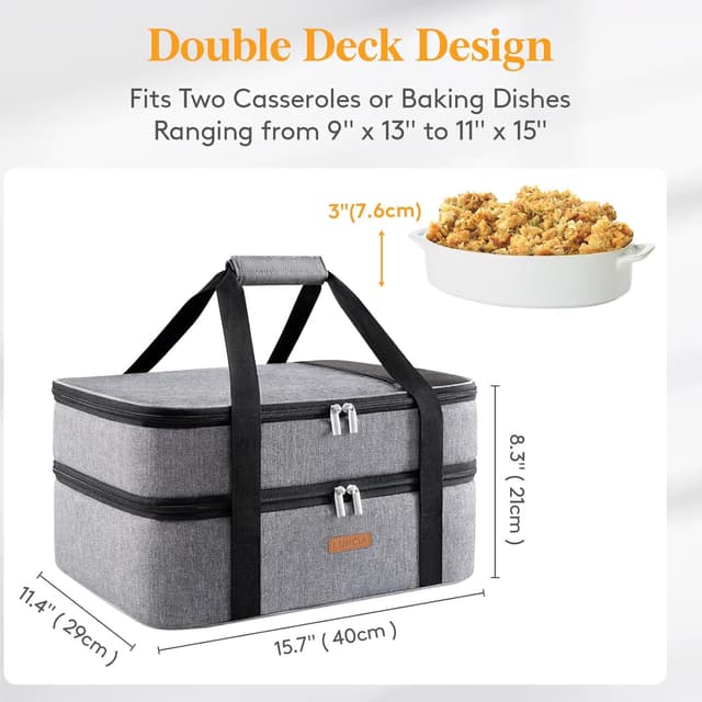 Detalle 2 de LUNCIA Insulated Double Decker Casserole Carrier (Grey) for 9" x 13" Baking Dish