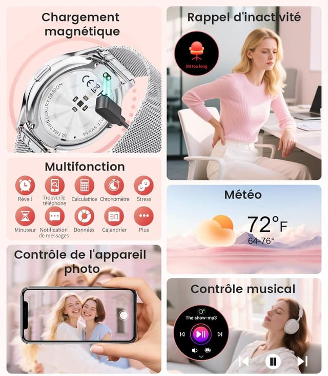 Thumbnail 6 de LIGE FV21 : montre connectée femme AMOLED 1,43" avec 2 bracelets (argentée) et 120+ modes sportifs