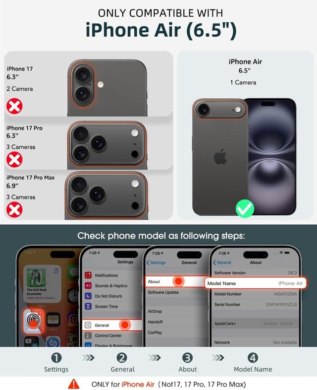 Detalle 2 de OCASE Hülle für iPhone Air – RFID-Schutz, Reißverschluss-Geldbörse mit Kartenfächern & abnehmbarem Lanyard/Handgelenkband