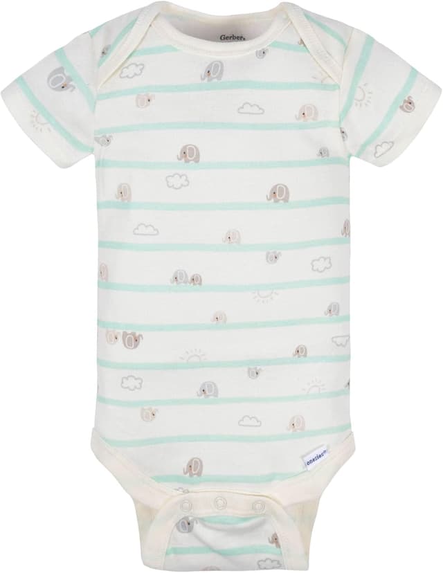 Detalle de Confezione da 8 tutine Gerber Baby a maniche corte per prematuri (elefantini) in 100% cotone