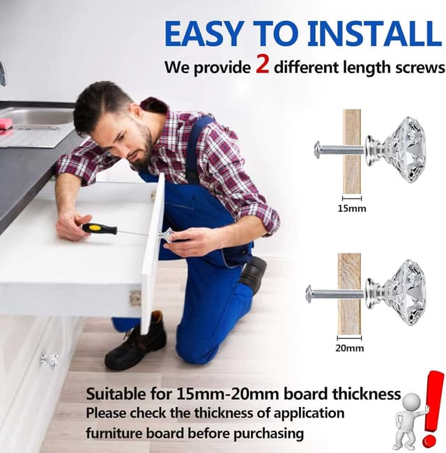 Thumbnail 3 de JIIDAA Crystal Diamond Cabinet Knobs 30 mm