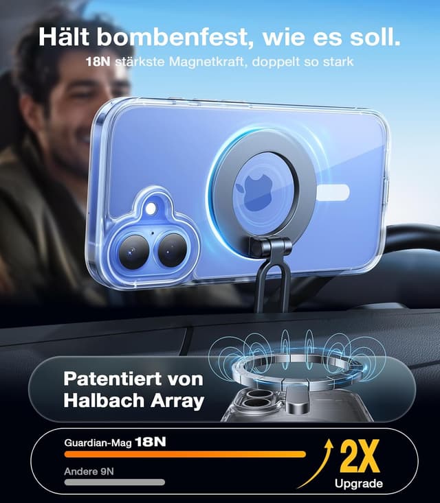 Detalle de TORRAS Guardian-Mag Hülle für iPhone 16 mit MagSafe-Schutz & 38 integrierten Magneten (transparent)