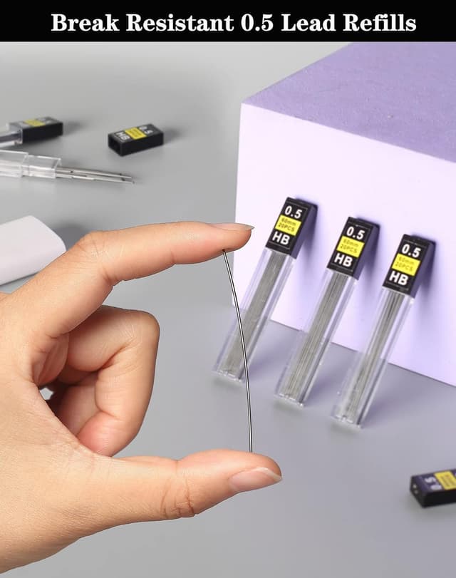 Detalle 2 de KMEIVOL 450 pcs 0.5mm pencil lead refills (HB) with 2 erasers for 0.5mm mechanical pencils