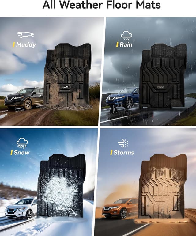 Detalle de 3W Custom Fit TPE Floor Mats & Cargo Mat for Nissan Rogue (2021–2026, Full Set) – Black