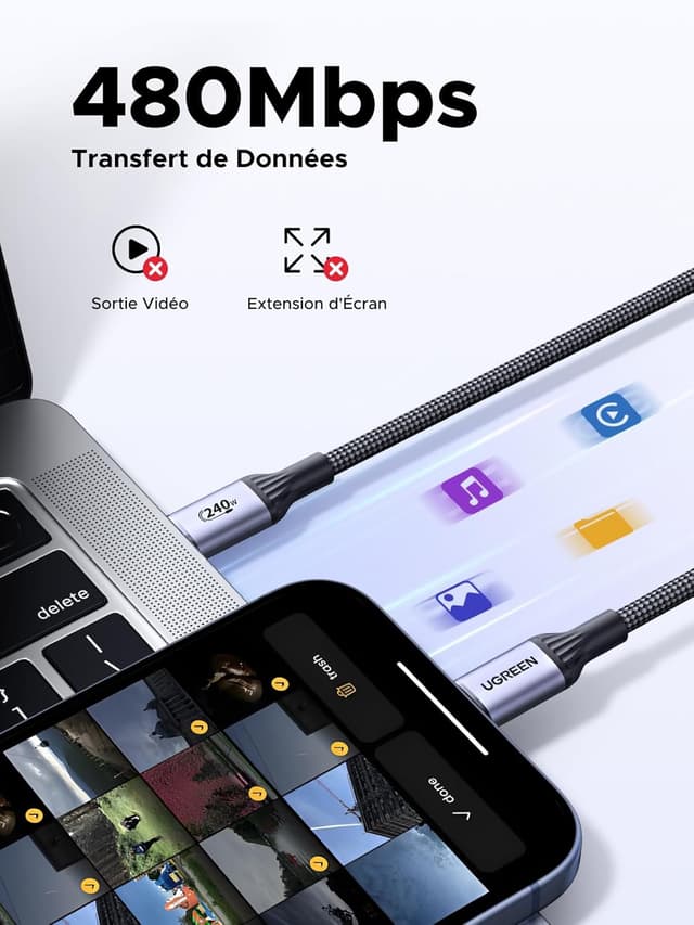 Detalle 1 de UGREEN câble USB-C 240 W pour charge rapide