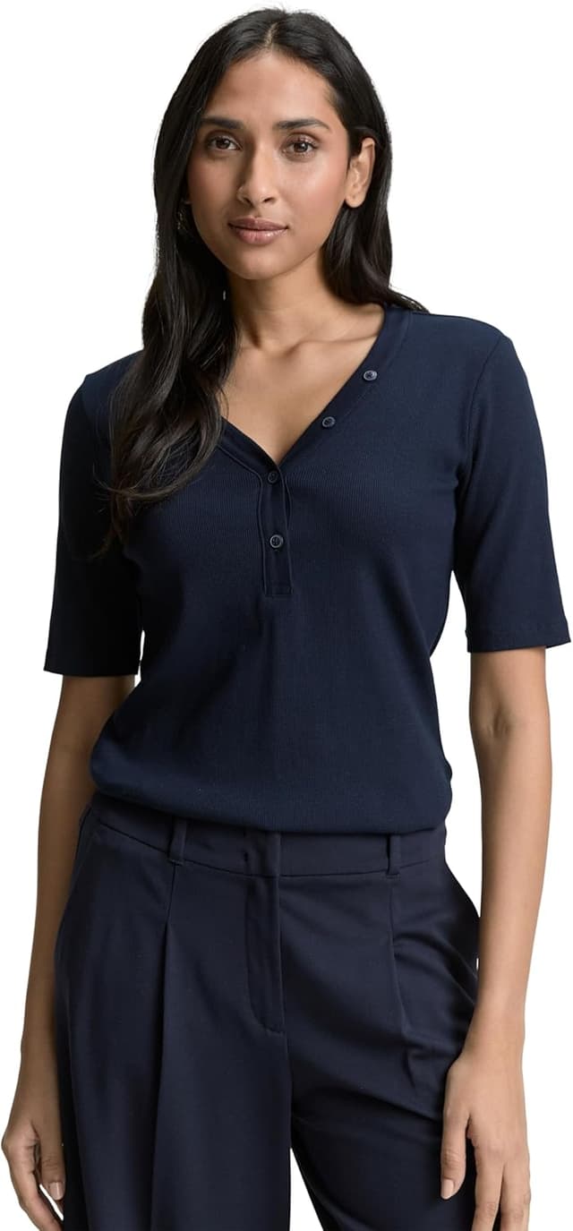 Thumbnail 6 de Tom Tailor 1046414 T-Shirt da donna basic a coste con collo Henley