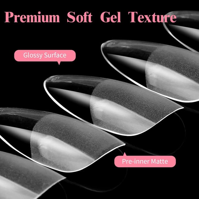 Detalle 2 de Almond Medium Soft Gel Tips – Venares 500 Stück Full Cover Nageltips kurz (12 Größen) für Gel-Nägel