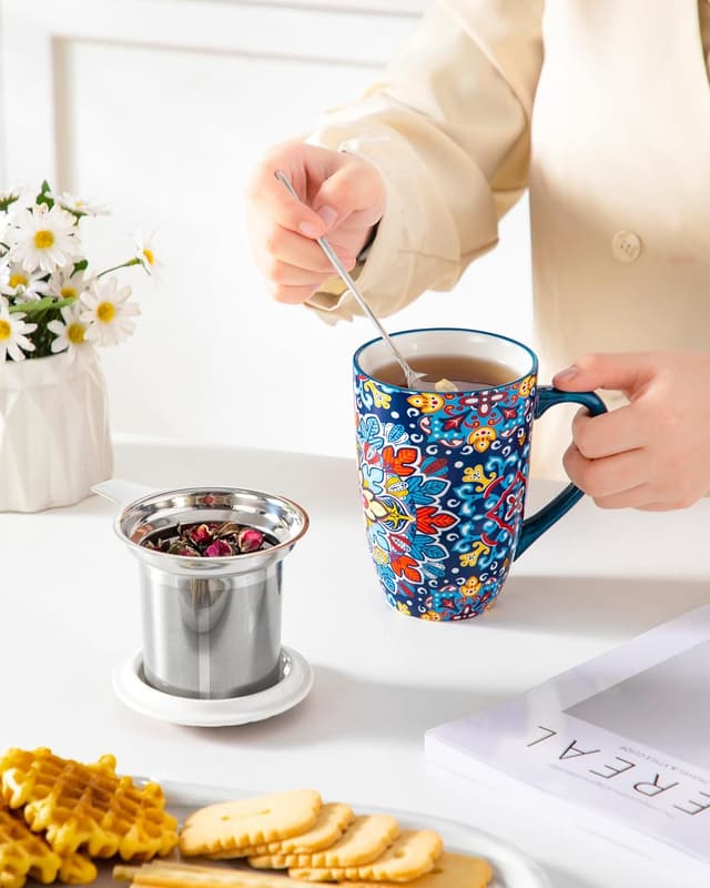 Thumbnail 6 de vancasso Ceramic Tea Mug with Infuser and Lid (18 Ounce) — Royal-Crimson Flourish