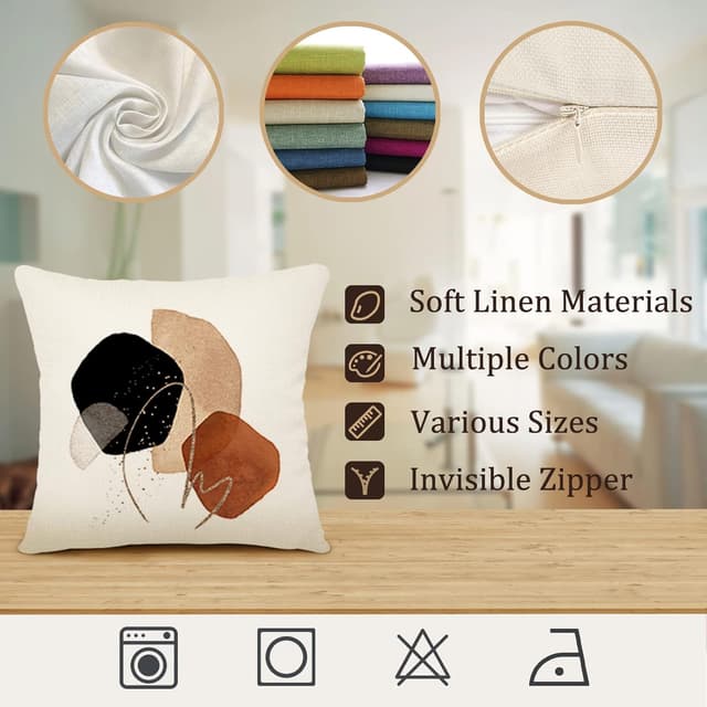 Detalle 2 de YCOLL lot de 4 housses de coussin 45 x 45 cm en lin à motif abstrait