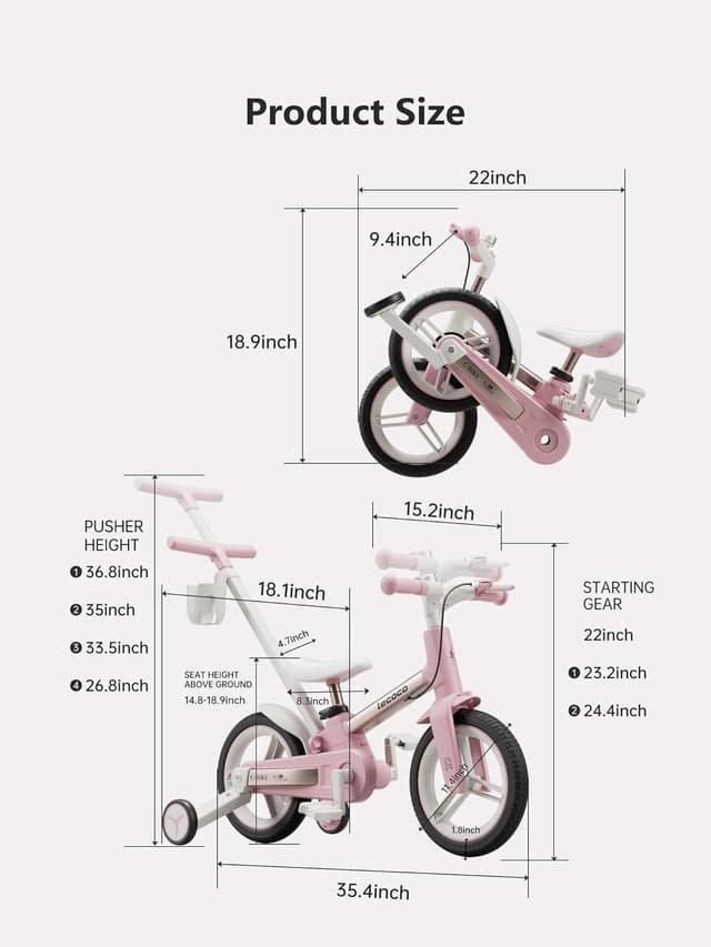 Detalle de lecoco Upgraded 6-in-1 Toddler Bike with Push Handle (Balance + Training Wheels + Pedal Mode)