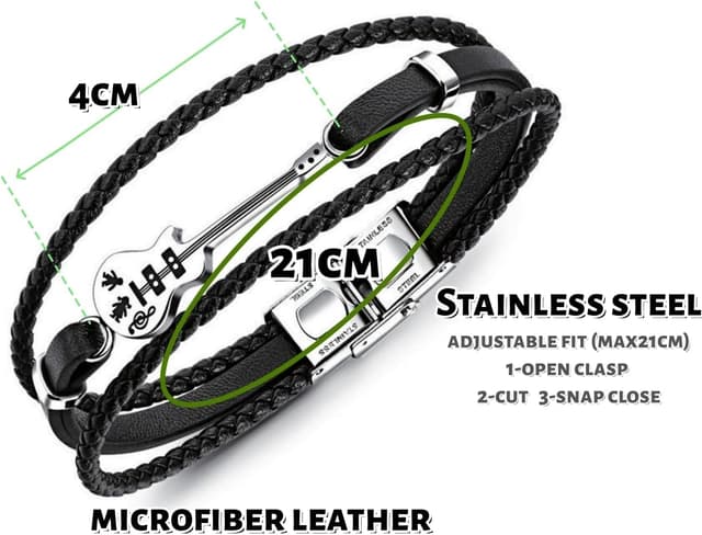 Detalle 2 de ATEIELLI Bracciale chitarra uomo in pelle intrecciato multistrato con acciaio inox