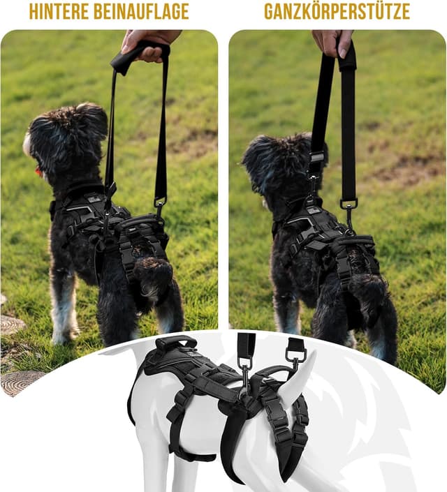 Detalle de OneTigris Hopper harnais pour chien taille S (noir) avec 2 poignées pour soutien et rééducation