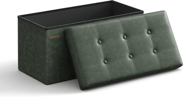 Detalle de SONGMICS Cassapanca pouf contenitore pieghevole verde foresta LSF040C01 (38 x 76 x 38 cm)