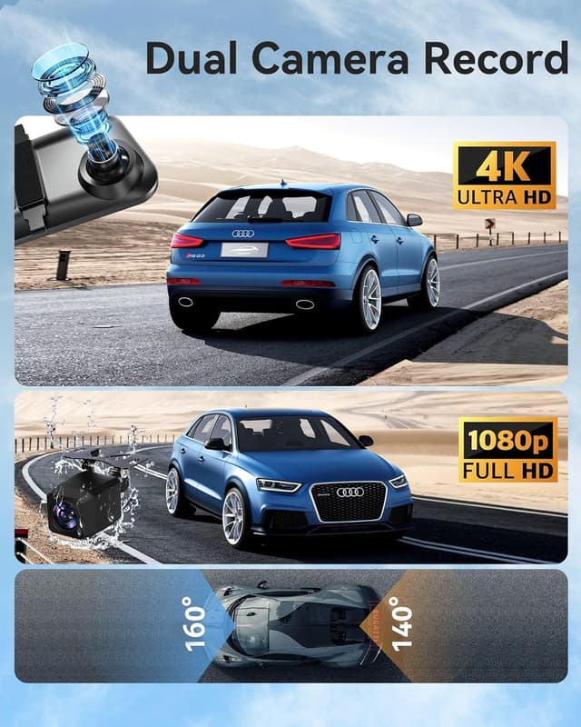 Detalle 2 de 2026 Ultrawide 13” 4K Rear View Mirror Camera with CarPlay & Android Auto, 5.8GHz WiFi, 64GB Card Included