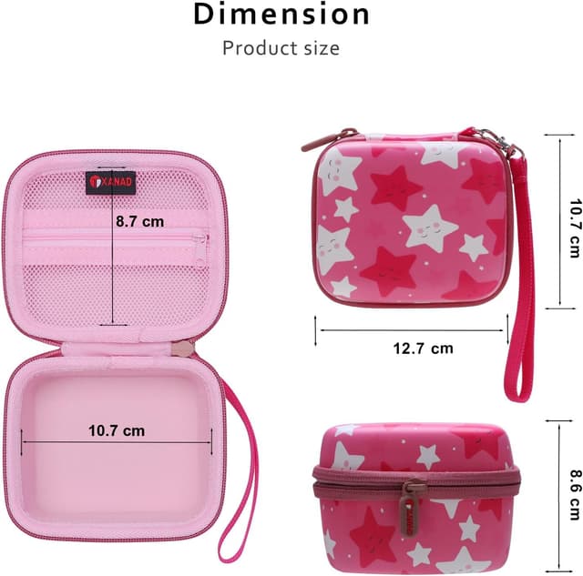 Detalle de XANAD Kinderkamera Tasche (Sofortbildkamera) – Schutzhülle mit Hartschale & weichem Innenfutter für Kinder 3–14 (Rose Star)