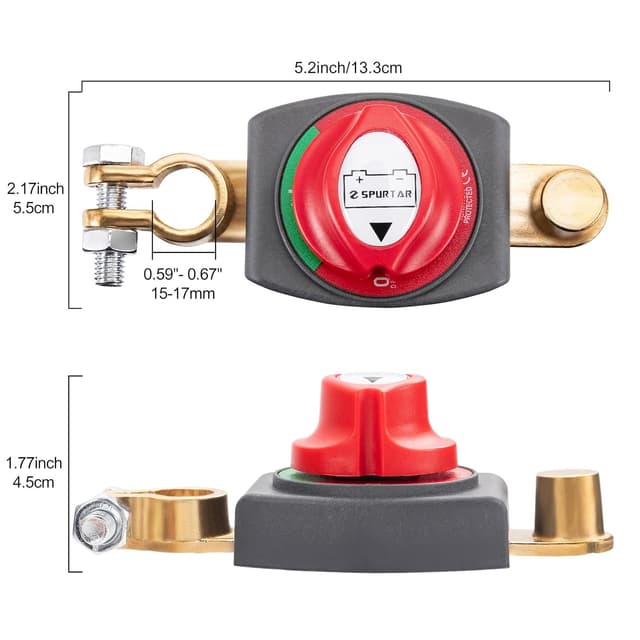 Detalle 2 de Spurtar Battery Isolator Switch 12V–48V Top Post (Negative) – 275A continuous battery disconnect